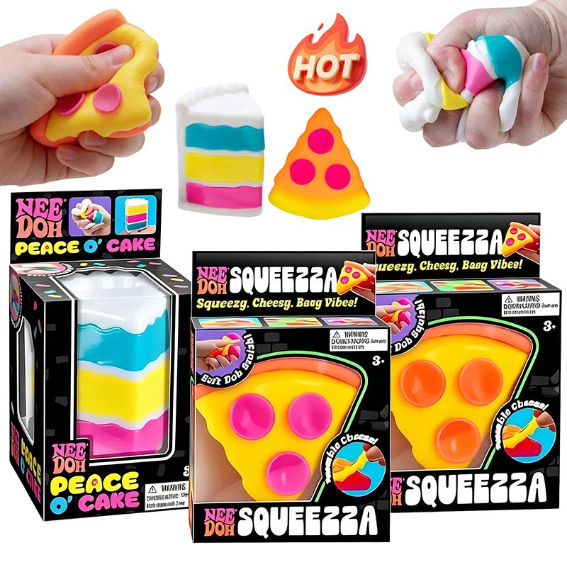 Needoh Peace Cake Pizza Slice Food Theme Squeeze Toy Soft Non-Toxic Slow Rebound Heal Sensory Relax Anxiety Relief Fingertip Toy