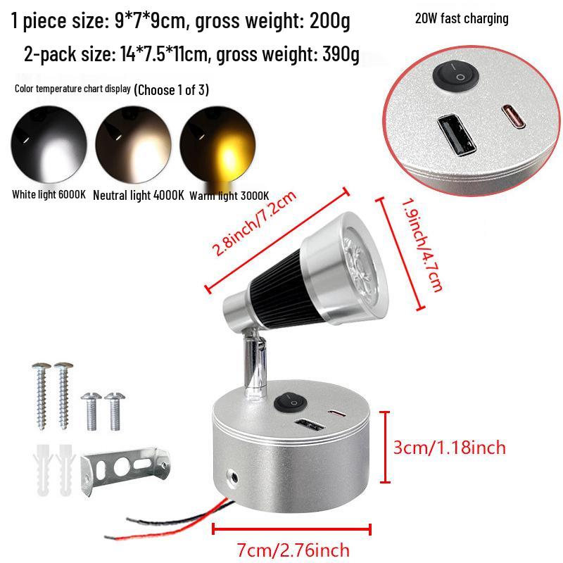 12V LED RV Bedside Reading Light with USB, 3W Yacht Marine Interior Lamp.