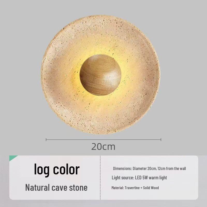 Japanese Wabi-Sabi Style Wall Lamp, Yellow Travertine Round, for Bedrooms, Restaurants, and Hallways