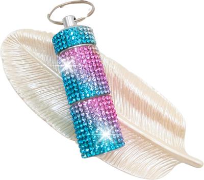 Rhinestones Keychain Pill Case Shiny Portable Pill Box 2 Compartments Easy To Take