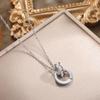 Korean Diamond-Studded Roman Numeral Double Ring Titanium Necklace - Versatile French Light Luxury Clavicle Chain Jewelry for Women.