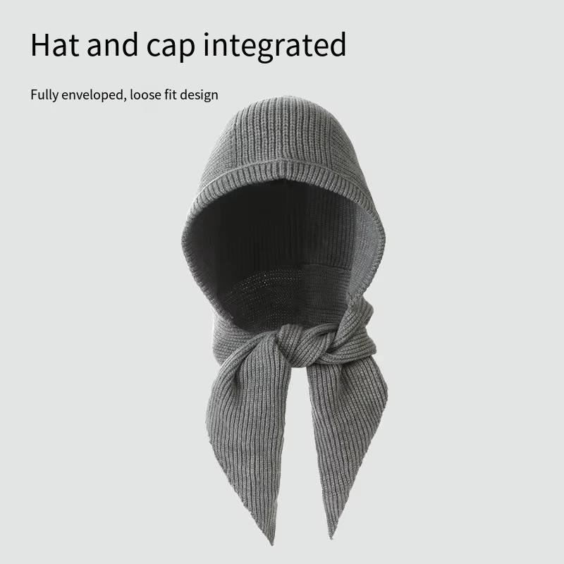 2026 New Adult Women's Sunproof Balaclava Hat & Scarf Set Winter Warm Neck Knitted Spandex/Polyester Hooded Skin-Friendly