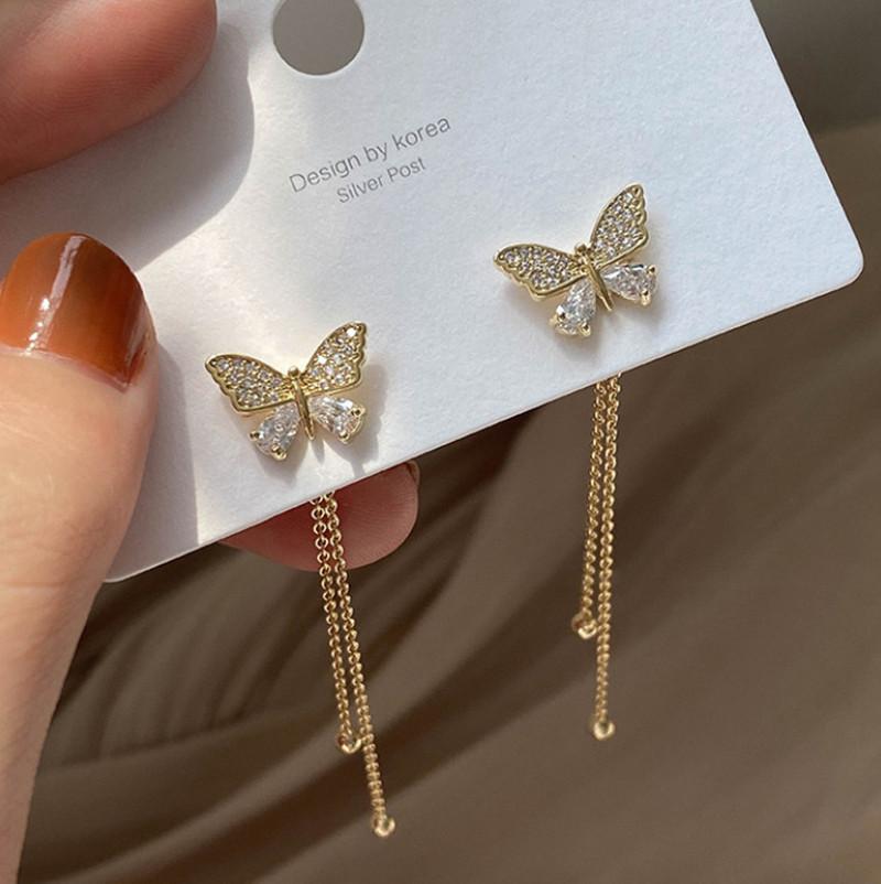 2022 Inlaid Zircon Butterfly Earrings Delicate Simple Golden Butterfly Earrings Personalized Zircon Earrings Anniversary Gift