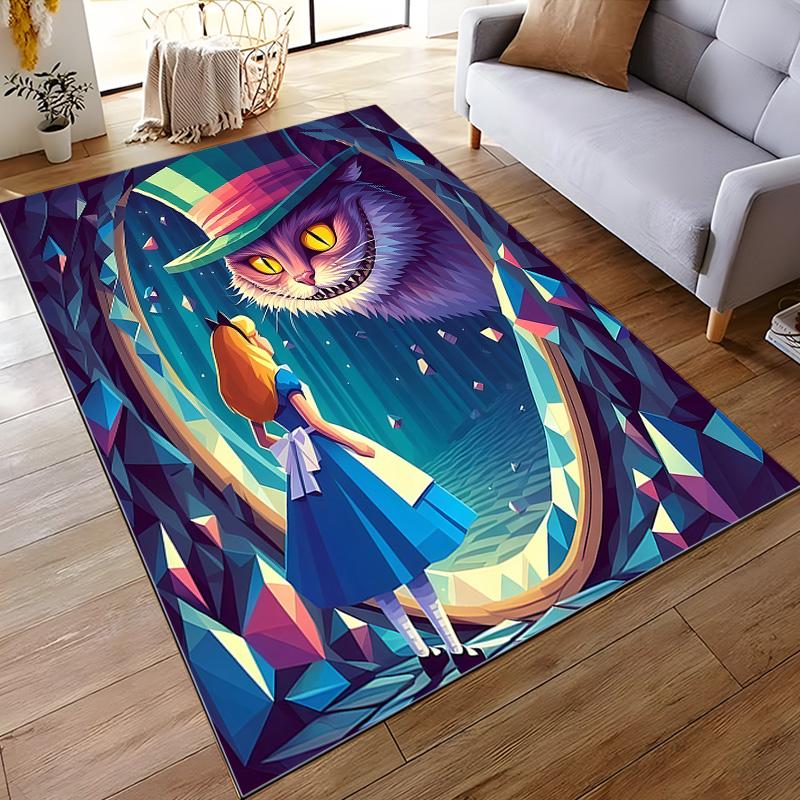 Long Rug Alice in Wonderland with Cheshire Cat Through Magic Mirror Art Decor