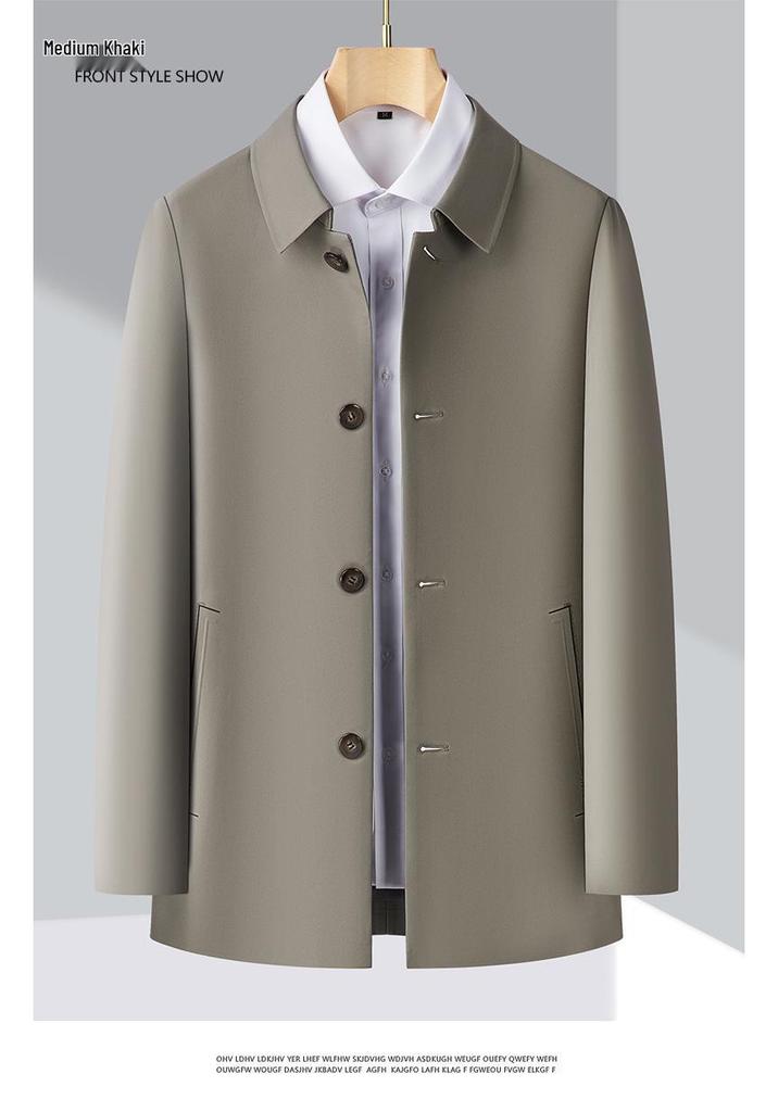 Autumn 2025 Men's Iron-Free Lapel Windbreaker Jacket for Middle-Aged & Elderly - Casual, Versatile, Buttoned Coat