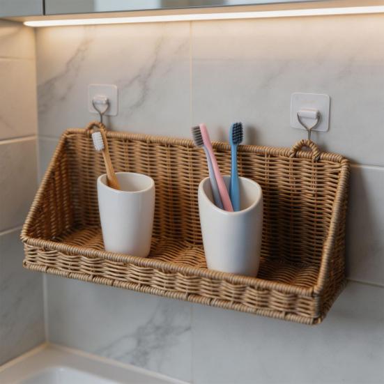 Étagère de rangement avec crochets Panier mural Grand design ventilé Panier compact pour cuisine salle de bain