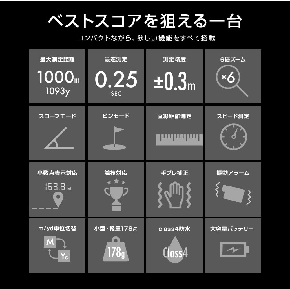 [Litemas GOLF MASTER 2025 Model] Golf Laser Distance Meter 1000yb Height Difference Measurement ONOFF Flag Lock Vibration Function 6x Optical