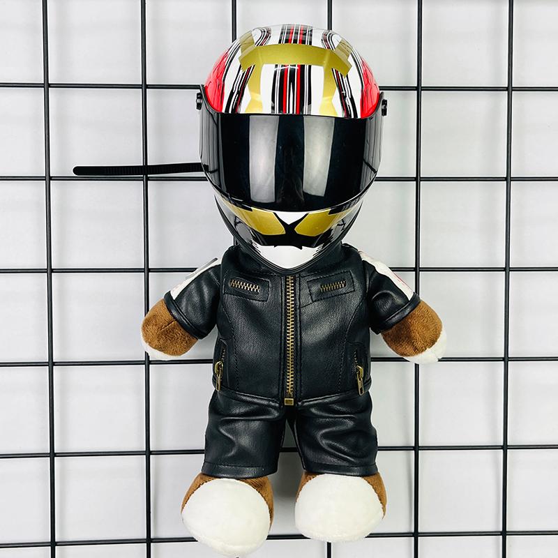 Motorcycle Doll Bear Helmet Model Motorcycle Pendant Doll Plush Doll Doll