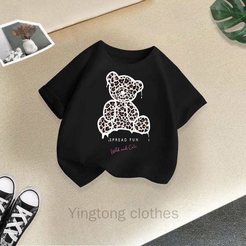 Summer Clothes for Boys and Girls, Short Sleeved T-shirts, Summer New Styles, Teddy Bear Printed Girls' Tops, Children's Clothing Trend