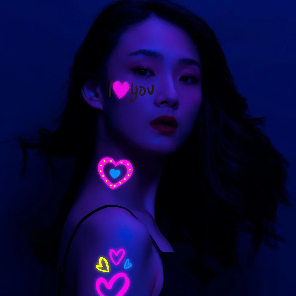 Luminous Temporary Tattoos Stickers Fluorescent Neon In Dark Illuminate Tattoo Elephant/Love Heart Shoulder Tattoo Party Sticker