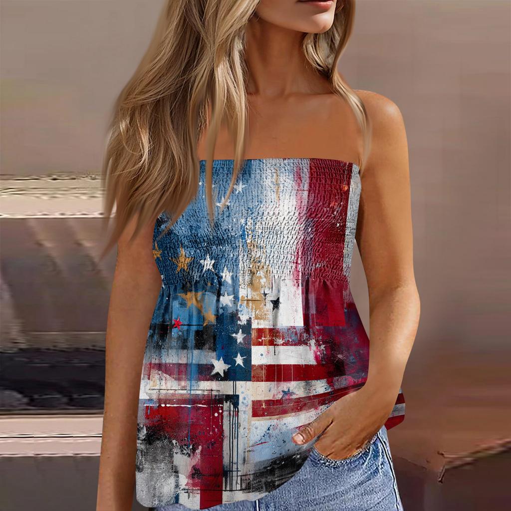 Summer Tube Tops For Women,Cute Sexy Off Shoulder Print Sleeveless T-Shirt