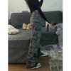 Camouflage Groene Cargo Broek Dames Y2K Hippie Low Rise Jeans Retro Streetwear Harajuku Army Wijde Pijpen Denim Broek
