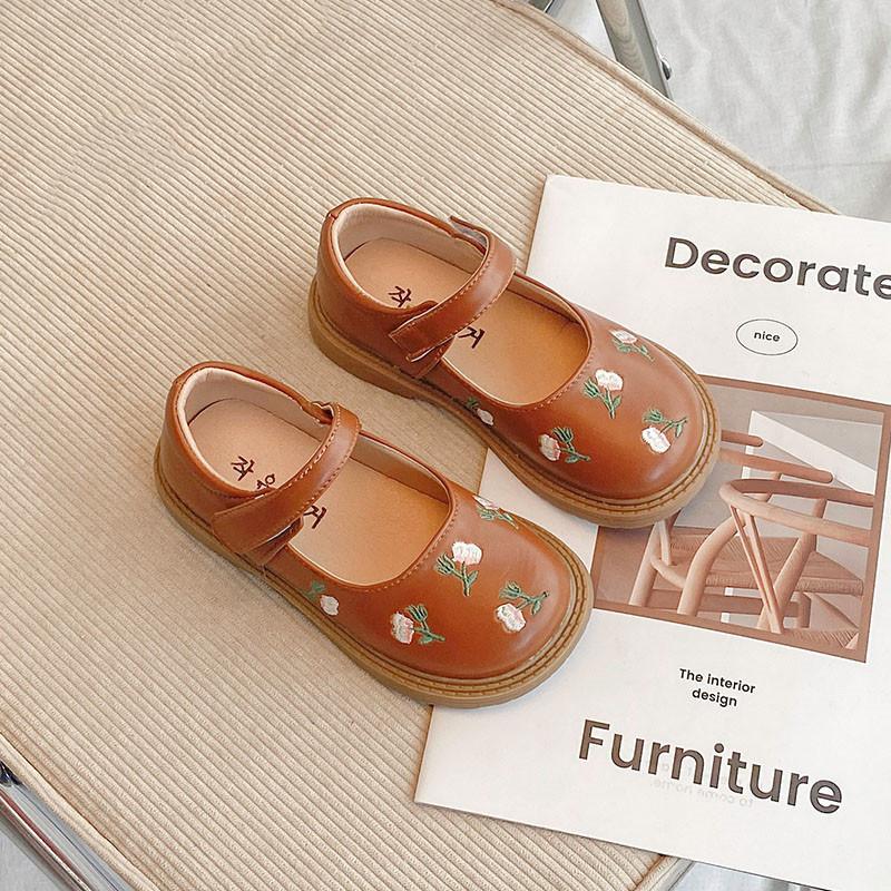 JIMITU New Girls Princess Leather Shoes 2025 Spring Children Flowers National Style Dance Shoes Kids Toddler Girls Shoes Flats