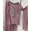 Women Belly Dance Costume Set Sequined Off Shoulder Long Sleeve Top Chiffon Split Skirt Oriental Dance Practice Outfit