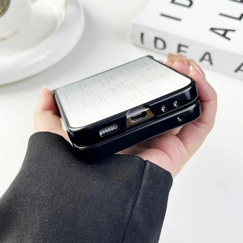 Ring Holder PU Leather Phone Case for Samsung Galaxy Z Flip 5 4 3 Flip5 Flip4 Flip3 5G Plastic Hard Shell Shockproof Cover