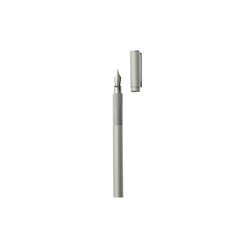 MUJI Aluminum Round Barrel Fountain Pen, Black, 13.7 x 1 cm, Fine - Includes 1 Ink Cartridge, Product Number 15136865