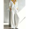 Womens Casual 2-Piece Set Long Sleeve Hoodie Wide-Leg Pants Fall Outfit Loose Fit Color-Block Sporty Style
