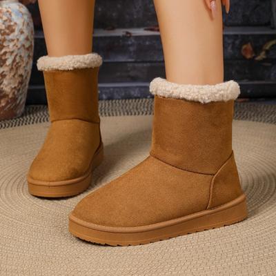 Neue Damenschuhe in Übergröße, Schneestiefel, Kurze Stiefel mit dicken Sohlen, Fleece- und verdickte Baumwollstiefel