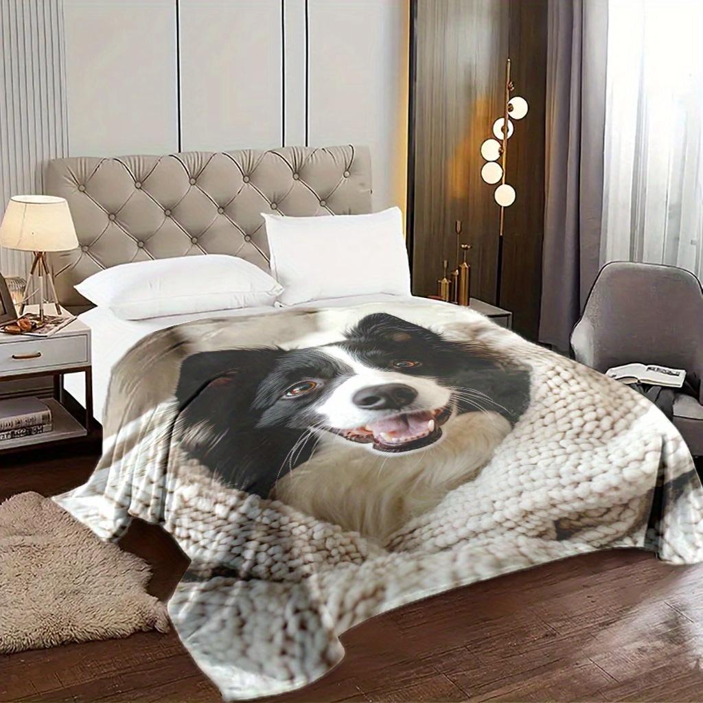 Border Collie Dog Print Throw Blanket - Cute Pet Animal Motif Soft Lightweight Accent for Sofa Bed Travel Office Gift