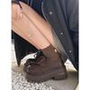 Black retro British style thick heel platform small leather shoes women's autumn and winter skirt heightening loafers
