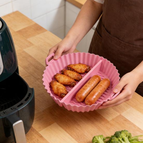 Silicone Air Fryer Liner with Dividers Non-Stick Baking Mat for Toaster Oven & Grill Reusable Dishwasher Safe Heat Resistant Air