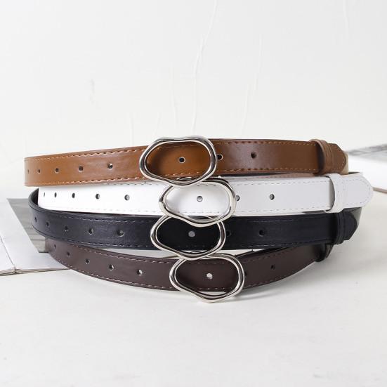Imitation Leather Women Belt Versatile Solid Color Design Irregular Oval Buckle Pin Waistband Dress Shirt Top Waist Belt