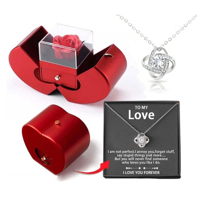 Preserved Flower Necklace Set In Box for Girlfriend Wife Anniversary Valentines Birhtday Gifts and Home Decoration