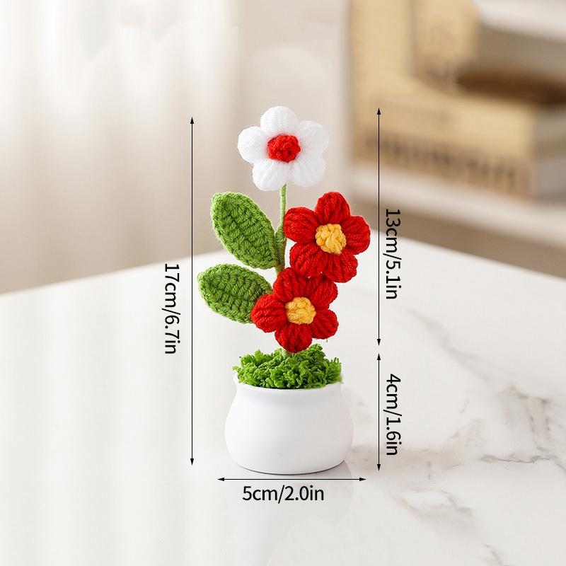 Sunflowers Crochet Flower Pots Artificial Hand Woven Flowers Finished Girasol Crochet Plant Wedding Guest Gifts Desktop Ornament
