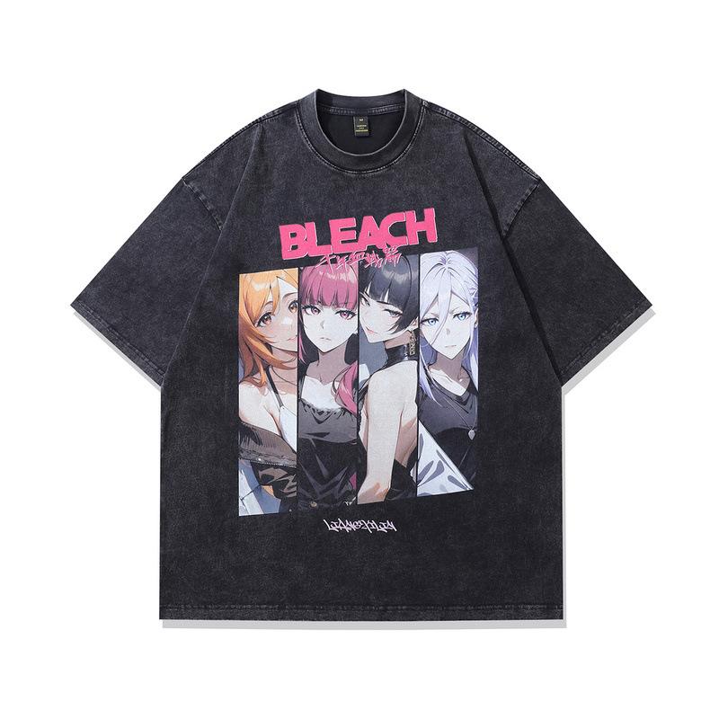 American Retro Trendy Brand T-Shirt Y2K Cartoon Printing Heavy Cotton Washed Short-Sleeved T-Shirt Men And Women Trendy