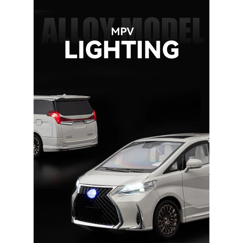 Electric Door 1/18 Lexus LM300 MPV Alloy Luxy Car Model Diecast Metal Vehicles Car Model High Simulation Sound and Light Kids Toy Gift