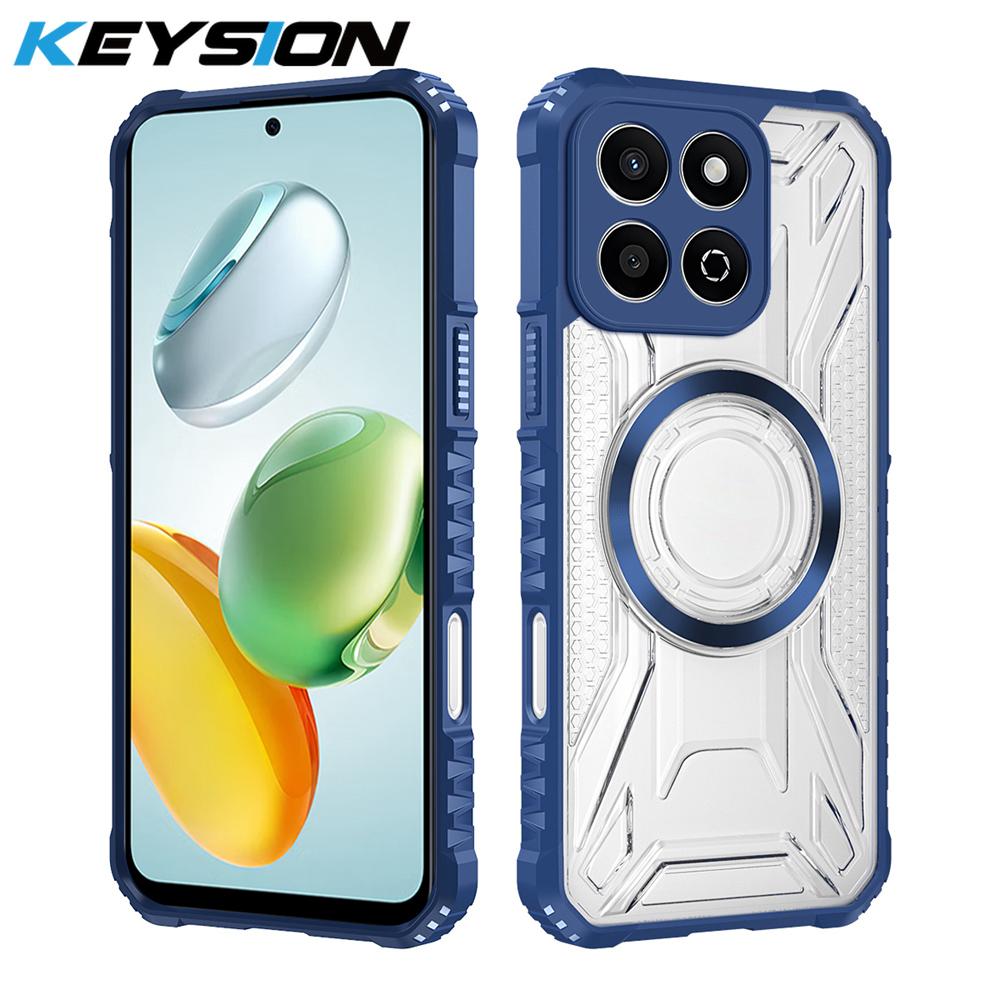 KEYSION Transparent Magnetic Case for HONOR X7c X8c X6b Silicone+PC Heavy Duty Shockproof Phone Cover for Huawei Honor 200 Smart
