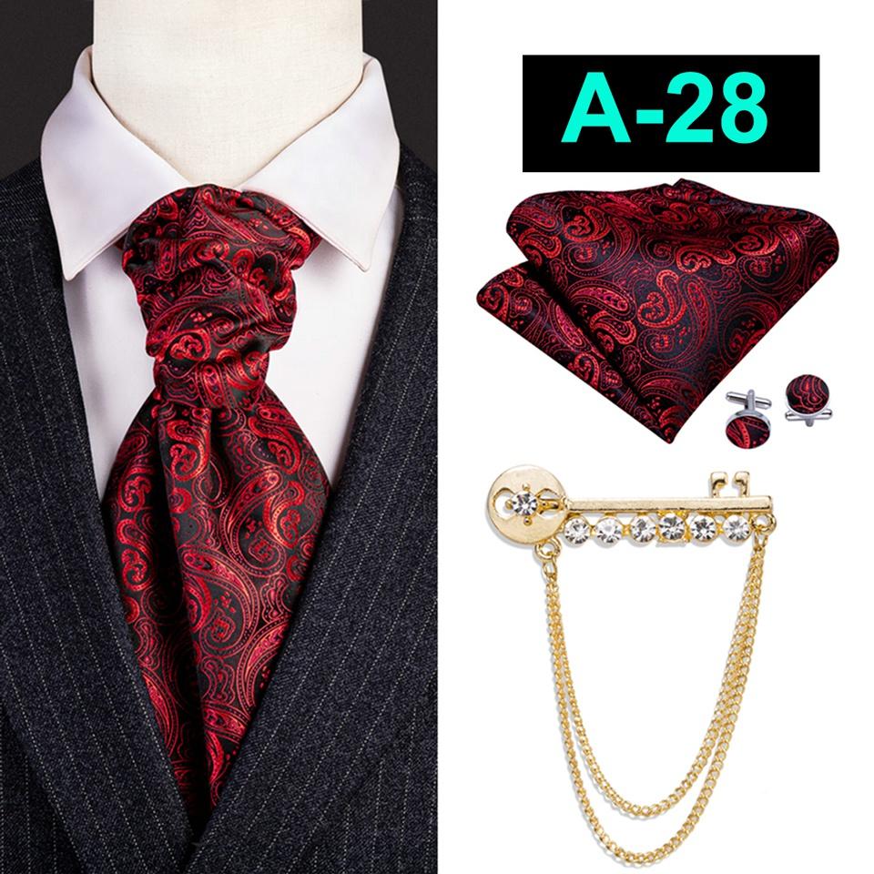 Barry.Wang Ascot für Männer Paisley Floral Krawatte Krawatte Einstecktuch Manschettenknöpfe mit Brosche Pin Set