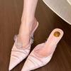 Fashion Spring New Baotou Slippers Women Fashion Pointy Folds Lace Shallow Mouth Slip-on Anti-slip Wear-resistant High Heels