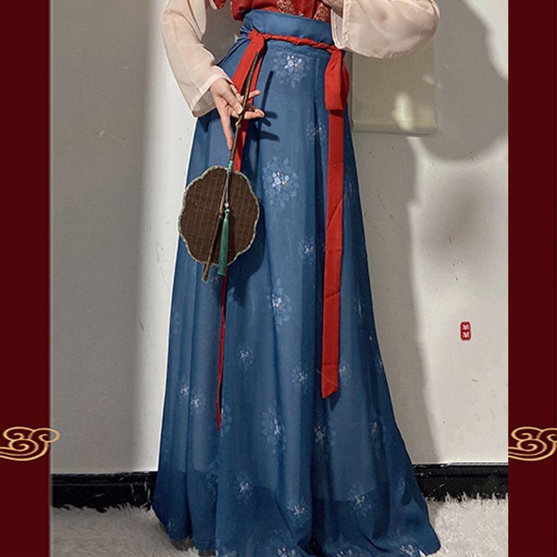 Sada dámských šatů ve stylu čínské dynastie Tang Tradiční Hanfu denní košile a dlouhá sukně s výstřihem