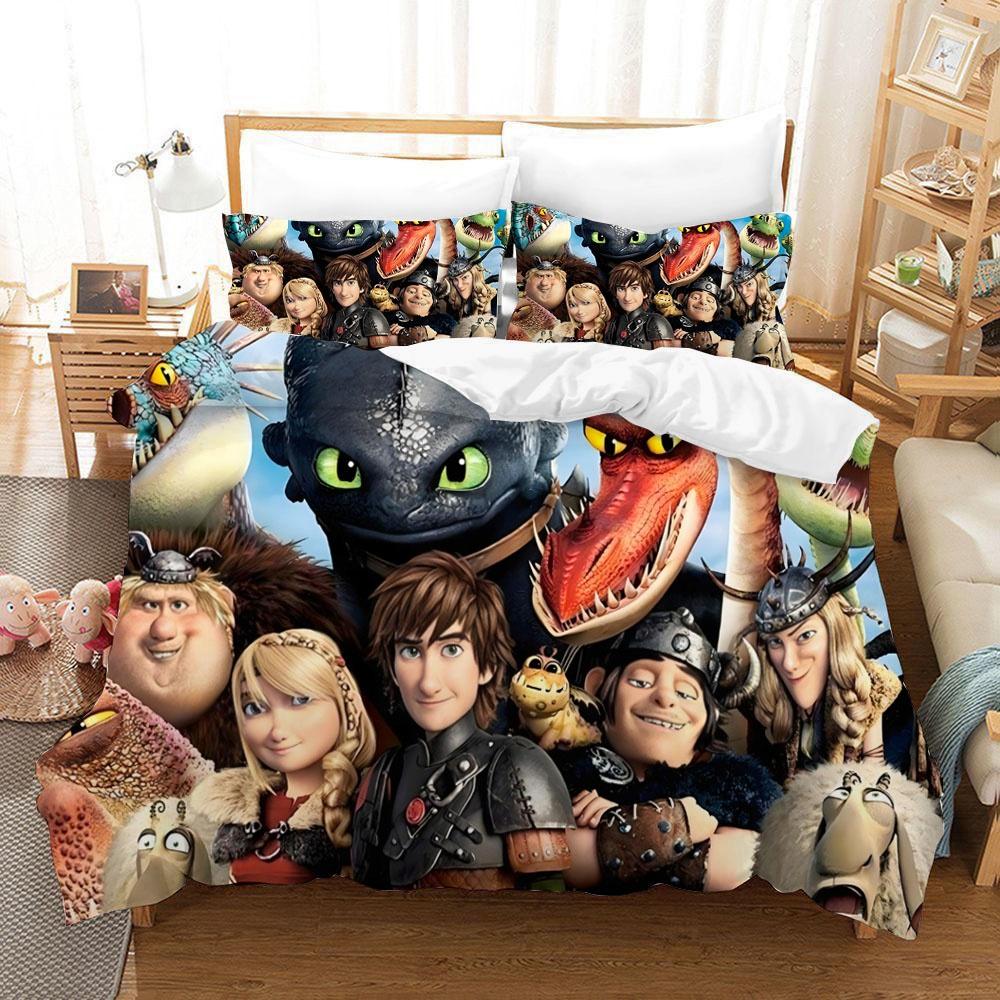 Cartoon Duvet Cover Pillowcase Bedding Set Funny Toothless Adult Boy Girl Bedroom Decoration Children Single Double Large Siz