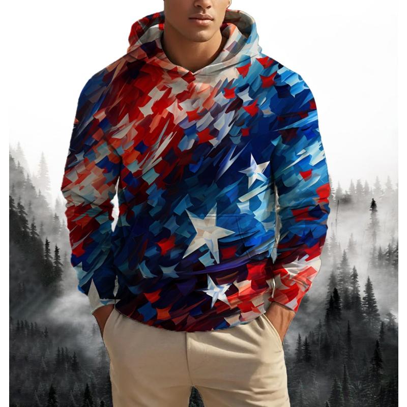 3D Printed American Flag Hoodies For Men Gradient USA Pattern Hoodie