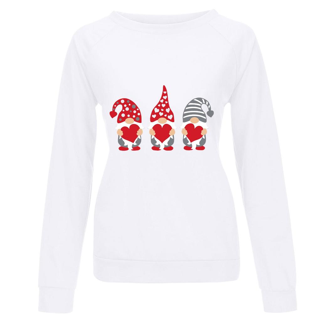 Fashion Womens Loose Valentine's Day Print Round Neck Long Sleeve Sweater Top