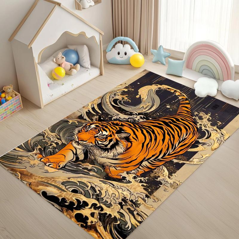 

1. A Japanese Ukiyo-e Style Tiger Wave Pattern Area Rug Lightweight and Easy Clean in Living Rooms Bedrooms Dining Rooms Rugs 40X60cm