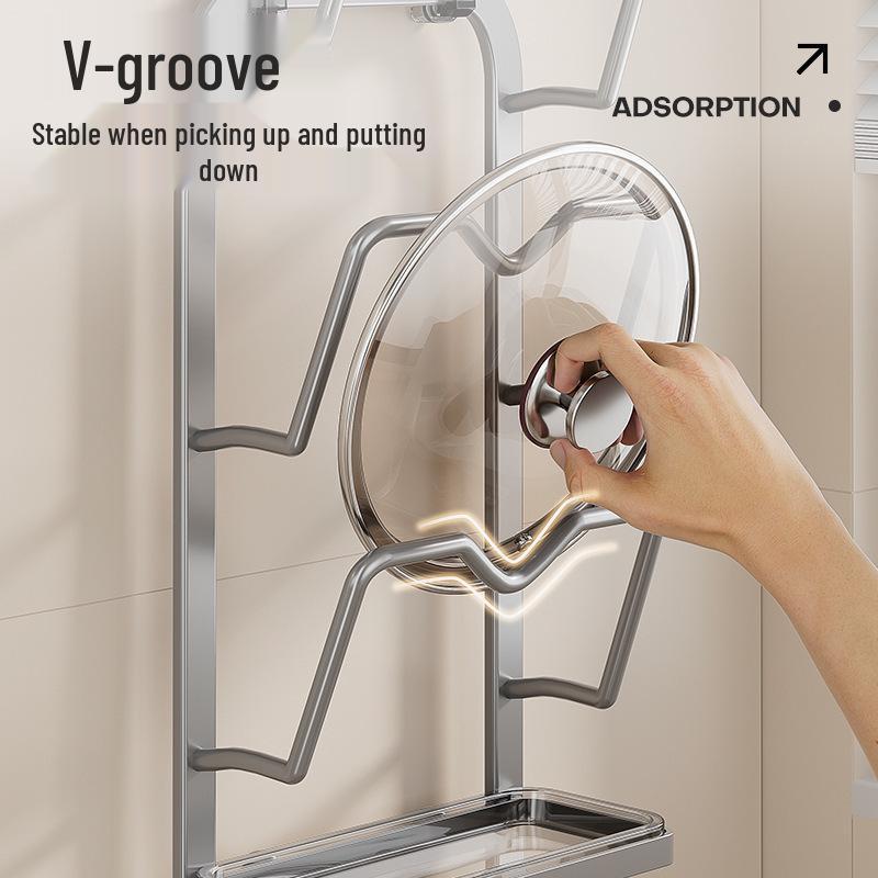 Wall-Mounted Suction Cup Pot Lid and Cutting Board Storage Rack