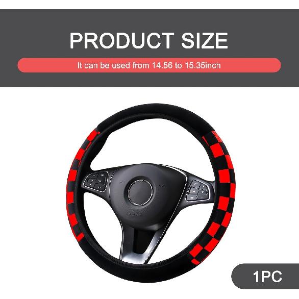 1 PC Elastic Steering Wheel Cover Without Inner Ring, Checkered Black & Red