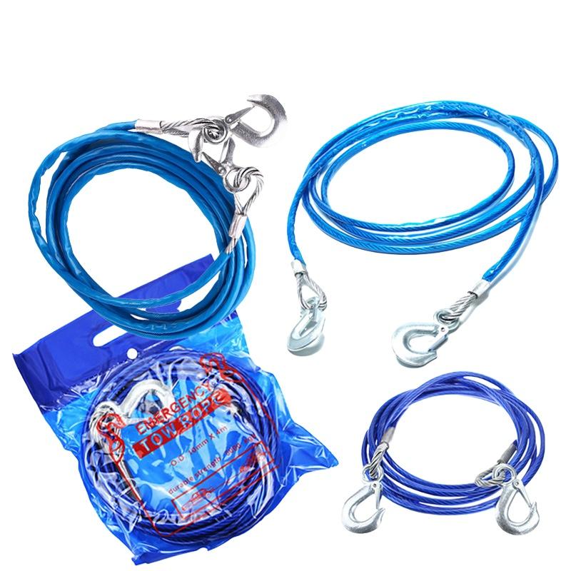 1Pcs 3-7 Tons Steel Wire Tow Ropd Traction Roping Trailer Pulls Rope With Hooks Car Tow Rope Auto Emergency Tools