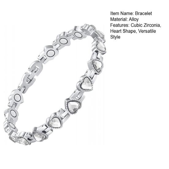 Bracelet Sparkling Cubic Zirconia Heart Shape Women Bracelet Lightweight Magnetic Therapy Bracelet with Secure Clasp