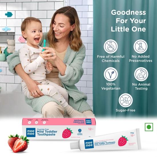 Pasta do zębów Mee Mee bez fluoru, Truskawkowa, Ochrona przed próchnicą, 70 gram