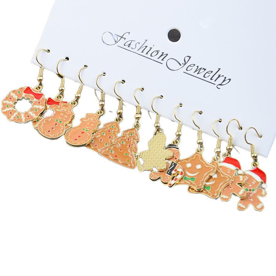 Kolczyki świąteczne z transgranicznego stopu cynku z piernikowym ludzikiem i bałwanem, z dzwoneczkiem i dodatkami w kształcie płatka śniegu