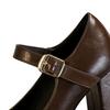 Thick Heel, Square Heel, High Heel, Waterproof Platform, Square Toe, Shallow Mouth, Belt Buckle, Straight Strap, Single Shoe for Women