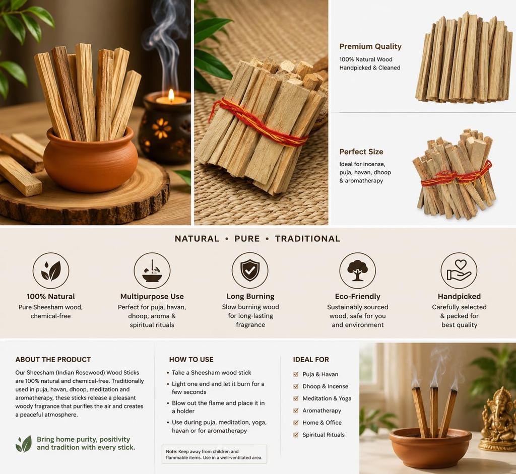 Hawan & Pooja Samagri | Premium Lakdi for Yagya, Dhoop, Temple Rituals & Spiritual Ceremonies | Chemical-Free Wood Sticks | 1 Kg