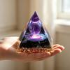 Natural Orgone Pyramid with Galaxy Design Amethyst Sphere Obsidian Filling for Meditation Gift Living Room Decor