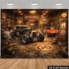 2D Planar Industrial Style Background Fabric for Highway 66, with a Retro Garage Theme, Made of Durable Polyester fiberXY