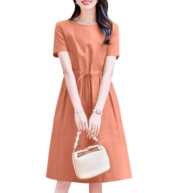 

ZANZEA Женское летнее платье с круглым вырезом, короткими рукавами и кулиской на талии M