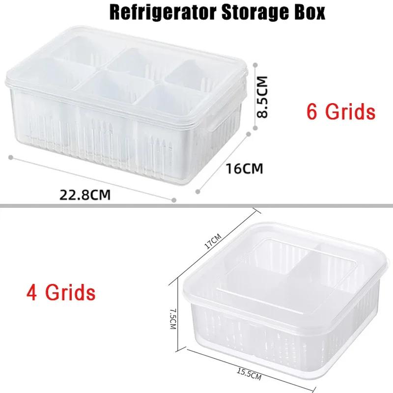 4/6 Compartments Refrigerator Storage Box, Food Vegetable Fruit Storage Box, Refrigerator Storage Rack, Drain Basket